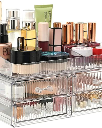 ZHIAI stackable storage drawer, transparent cosmetics storage box, cosmetics and beauty products storage organizer, suitable for makeup room, bathroom, storage room, home