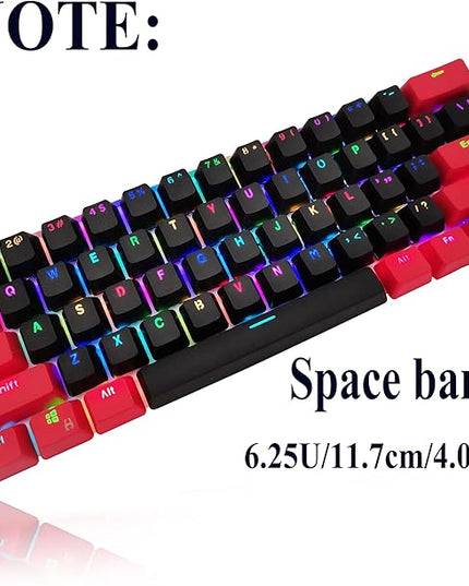 GTSP Red and Black Keycaps 60% Percent PBT Key Cap Set with 6.25U Space Key for Cherry MX Gateron Kailh Switches Gaming Keyboard (Only keycaps)