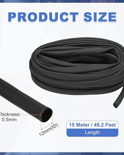 uxcell Insulation Cable Protector,12mm/0.5 Inch-15m/49 Feet High Temp Fiberglass Sleeve Black