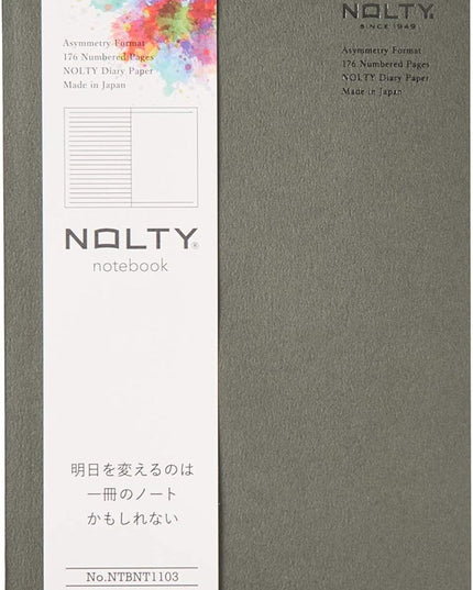 NOLTY Notebook, A5 Lined + Dot Grid, 176 Pages, Made in Japan, Khaki, NTBNT1103