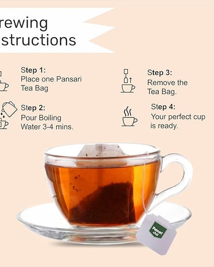 Pansari English Breakfast Tea – 100 Premium Tea Bags Classic Black Tea Blend With Darjeeling Rich Flavour & Medium Strength Perfect Morning Brew 50G Pack