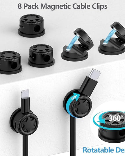 ELII 328Pcs Cable Management Kit, 8 Magnetic Cable Holder,69Adhesive Cable Clips,4 Cable Sleeve Split,22Reusable Cable Strap,200 Nylon Cable Zip Ties with 25 Mounts TV Office (Black)
