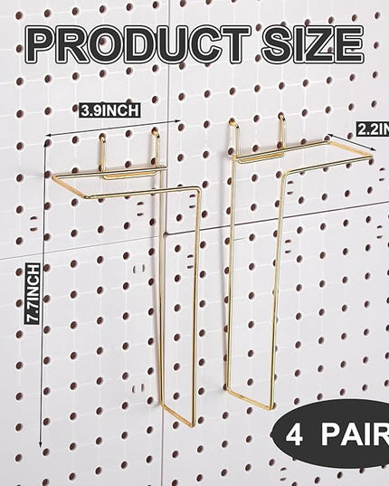 4 Pair Pegboard Display Shelves Expandable Width Metal Magazine Holder Hanging Wall File Organizer Pegboard Accessories Wall Decor for Pantry Exhibitions Trade Show Retail Store(Gold)