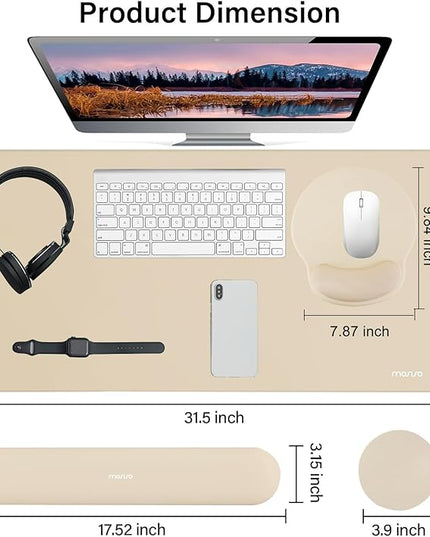 MOSISO Wrist Rest for Keyboard Mouse Pad Set, Large Gaming Deskpad&Circle Curved Mousepad&Keyboard Wrist Rest&Coaster, Ergonomic Non-Slip Mousepad&Easy Typing Pad with Silicone Lining, Apricot