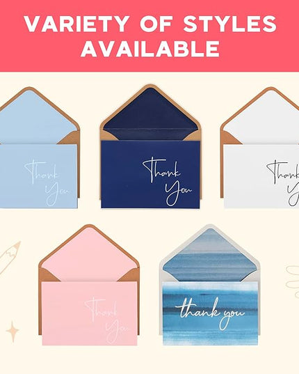 VNS Creations Thank You Cards With Envelopes Bulk Set & Stickers - 100 Pack 4x6 Blank Thank You Notes Bulk Box Set - Large Note Card Small Business, Wedding, Baby Shower & Bridal Shower - Black