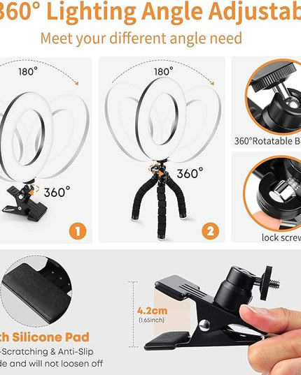 Video Conference Lighting Kit, Ring Light Clip on Laptop Monitor with 5 Dimmable Color & 5 Brightness Level for Webcam Lighting/Zoom Lighting/Remote Working/Self Broadcasting and Live Streaming, etc.