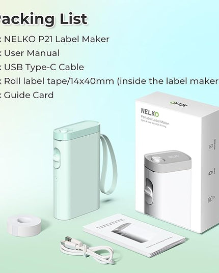 Nelko Label Maker Machine with Tape, P21 Bluetooth Label Printer, Wireless Mini Label Makers with Multiple Templates for Organizing Office Home, Green