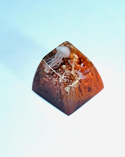 Jellyfish Artisan Keycap Black Orange Ocean Coral R1 SA Profile Custom Sea Creature Keycaps 1U ESC Handmade Gaming Resin Key Cap Cherry MX Switch Compatible Mechanical Keyboard Jellyfish Lover Gift