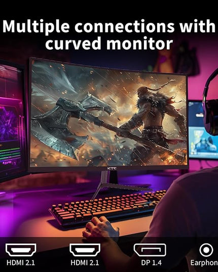 KTC 24 Inch Curved Gaming Monitor, 180Hz FHD 1080P Frameless Computer Monitor, Freesync/G-Sync Support, 99% sRGB, 3000:1 Contrast, HDMI, DisplayPort, Wall Mountable/Tilt Adjustable, H24S17