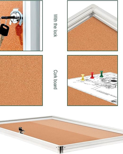 BIBOC EnclosedCork Bulletin Board 36x24 inch Lockable Cork Noticeboard Display Cases Tamperproof Notice Poster Memo Board with Class 1 Aluminum Frame (Cork, 24×36 inches)