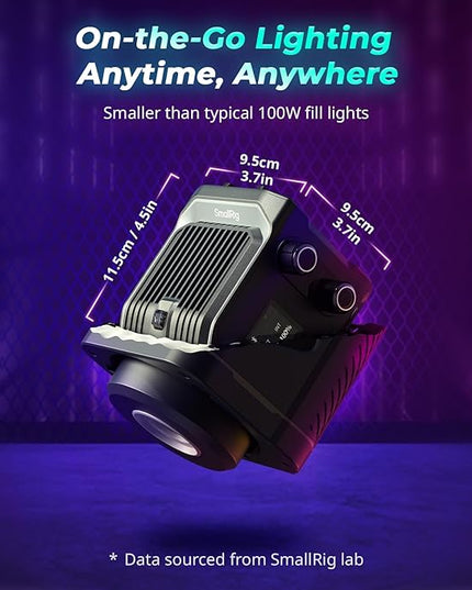 SmallRig RC 100C RGBWW LED Video Light, with App Control, 100W Mini COB Continuous Output Lighting, Handheld Spotlight 2700-10000K/CRI 96+/TLCI 98+/12 Effects, 11000Lux/1m, Lite Version Ink Blue, 5377