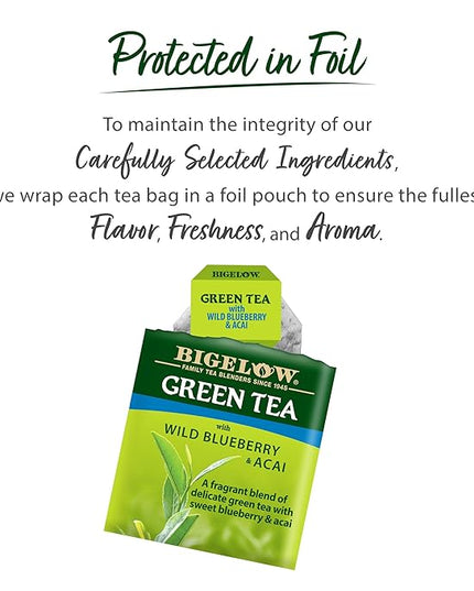 Bigelow Tea Green Tea with Wild Blueberry and Acai, Caffeinated Tea with Wild Blueberry and Acai, 20 Count Box (Pack of 6), 120 Total Tea Bags