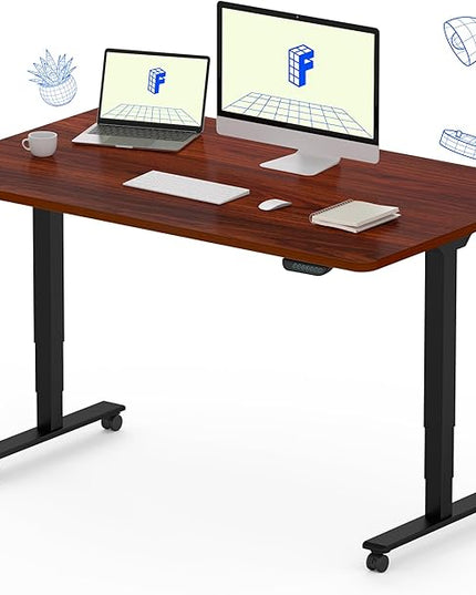 FLEXISPOT E6 MAX Dual Motor 3-Stage 48x30 Inch Heavy Duty Standing Desk, 330lbs Weight Capacity, Height Adjustable Desk w/Cable Management & Wheels (Seamless Mahogany Desktop + Black Frame)