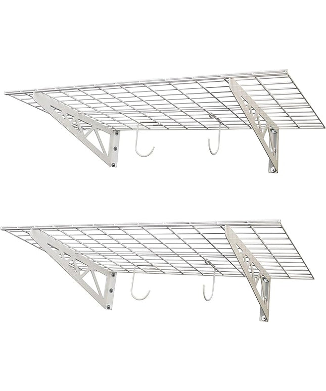 SafeRacks Garage Wall Shelves - 2 Pack Combo Set with 4 Hanging Hooks