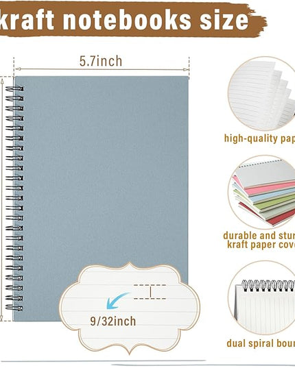 Fuutreo 12 Pcs Spiral Notebook for Work A5 8.3 x 5.7 Inch College Ruled Spiral Journal Notebook Kraft Cover Ruled Paper, 12 Color, 60 Sheets, 120 Pages for Office School(Morandi Color)