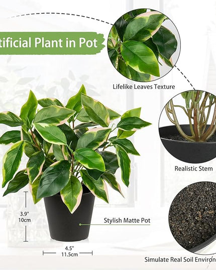Oairse Artificial Plants Indoor Small Fake Plants in Pots Faux Pothos N‘ Joy Potted Plant Fake Indoor Plants with Black Pots for Bathroom Living Room Office Desk Shelves