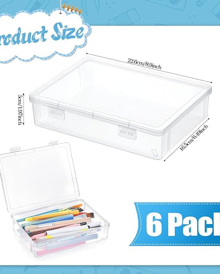 Oqqlin 6 Pcs Plastic Storage Boxes with Lids, 9 x 6.5 x 2 Inch Clear Rectangular Plastic Box Multipurpose Craft Organizers Small Storage Containers for Pencils, Beads, Craft Accessories, Small Items