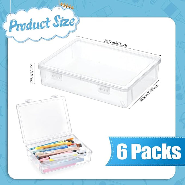 Oqqlin 6 Pcs Plastic Storage Boxes with Lids, 9 x 6.5 x 2 Inch Clear Rectangular Plastic Box Multipurpose Craft Organizers Small Storage Containers for Pencils, Beads, Craft Accessories, Small Items