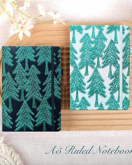 ipoul Embroidered Notebook, Cute Journal, A5, Hardcover, Lay Flat, Lined Paper, Women's Journals for Writing, Christmas Gift, Pine Tree, Evergreen, Pretty Notebook