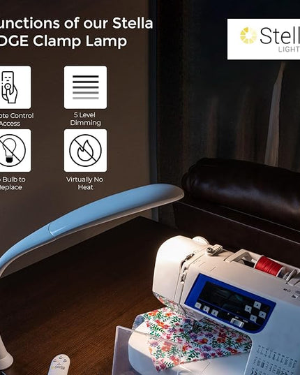 Stella Edge Premium 10W LED Desk Clamp Task Lamp - White - Adjustable Dimmable Low Vision Light - Macular Degeneration Lighting - Hobby Crafting Sewing
