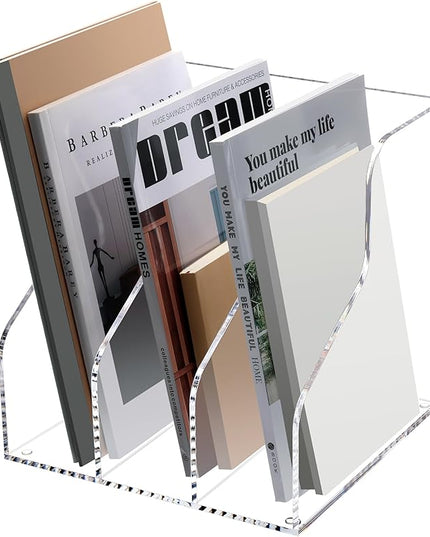 Desk File Organizer, Acrylic Magazine File Holder with 3 Vertical Compartments Rack File Sorter for Office Home Classroom Desk Organization, Clear…