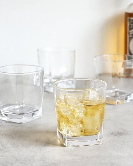 TRUE Square Rocks Glass, Old Fashioned Whiskey Glasses, Superb Drinking Cups for Cocktail Party, Home Bar, Bartender Accessories, Set of 4, 10 oz