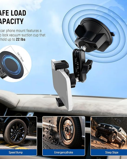 NEEWER Phone Holder for Your Car, 360° Rotating Vacuum Suction Cup Metal Cell Phone Mount Magic Arm Compatible with iPhone Samsung for UTV Windshield Skylight Glass Navigation Video Recording, PA136