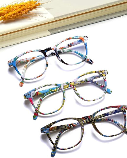 Henotin 3-Pack Blue Light Blocking Reading Glasses,Spring Hinge Computer Readers for Men Women,Anti UV Ray Filter Eyeglasses (readers for women, 3.5)