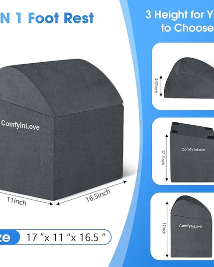 Foot Rest for Under Desk at Work - Non-Slip Foot Stool with 3 Adjustable Heights, Ergonomic Under Desk Footrest with Washable Cover for Desk, Home, Office, Car (Dark Grey)