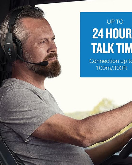 BlueParrott B550-XT Mono Bluetooth Wireless Headphones 96% Noise Canceling Over Head Trucker Headset with Mic, 100% Voice Control, IP54-Rated Protection, 24 hrs. Talk Time, Black