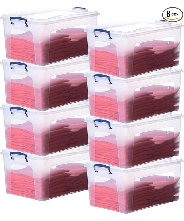 Superio Clear Storage Bins with Lids, 28.5 Quart BPA Free Plastic Containers, Transparent Boxes for Organizing, Stackable Crates, Organizer Totes for Home, Office, School, and Dorm
