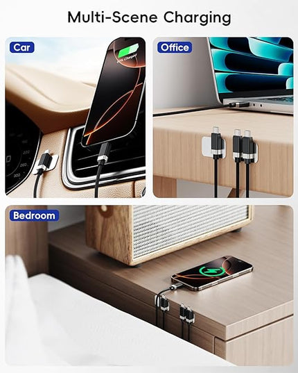 Magtame StayCable 2Pack USB A to USB C Cable with Magnetic Holder 5FT, 3A Fast Charging Type-C Charger Cord, Anti-Drop Nylon Braided Cable for iPhone 17/16, Galaxy, Bedside, Desk, Car Cord Management
