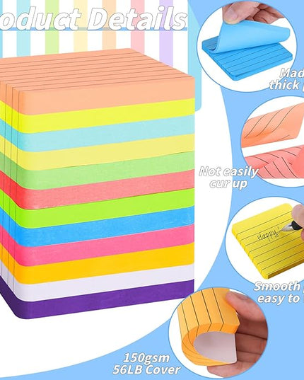 60 Pads Round Corner Lined Sticky Notes 3x3 in Post, 12 Bright Colors Self-Stick Note Pads it, Strong Adhesive Paper Memo Pads, 75 Sheets/Pad, Colored Note Pad Easy to Post for Home, Office, Notebook