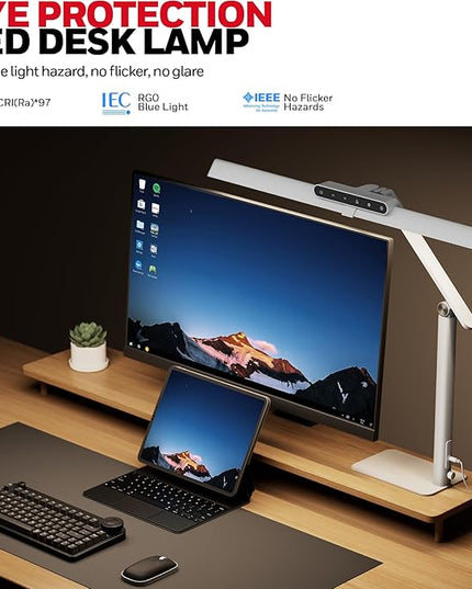 Honeywell LED Desk Lamp with Base - HJ1WT Sunturalux Eye-Caring Architect Desk Lamp for Home Office, 1200LM Computer Desk Light 4 Color Modes Stepless Dimming Task Desk Light with Timer Function White