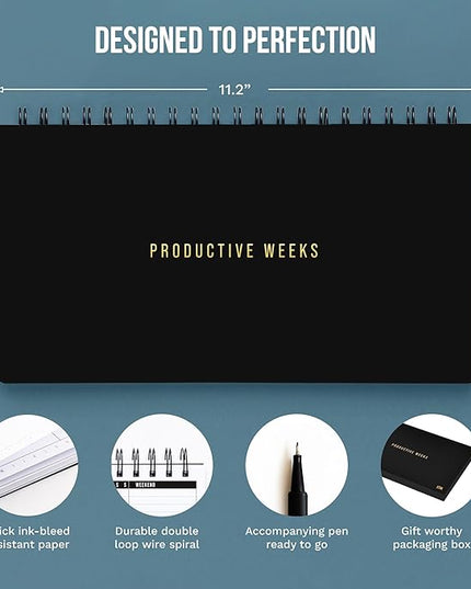Weekly Planner 2026 (Undated) | Daily Weekly Monthly Planner PRODUCTIVE WEEKS + Pen | Habit Tracker Organizers office, academic | Week at a glance planners for men and women | 1 Full Year | V1