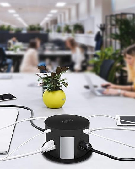 Automatic Pop Up Outlet for Countertop, Recessed Power Strip with 4 AC Outlets, 2 USB A, 2 USB C Pop Up Socket, Wireless Charger Station for Kitchen Conference Workbench, ETL Listed