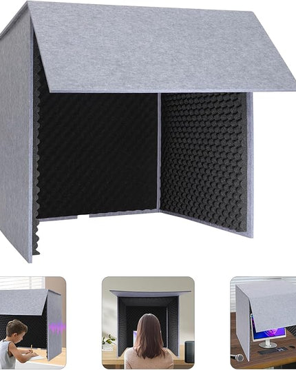 Desktop Soundproof Cover 31" H X 31" W X 31" L Recording Booth Portable Vocal Recording Booth with Double Sound Insulation Vocal Sound Absorbing Shield for Recording Studios, Offices（Black+Gray）