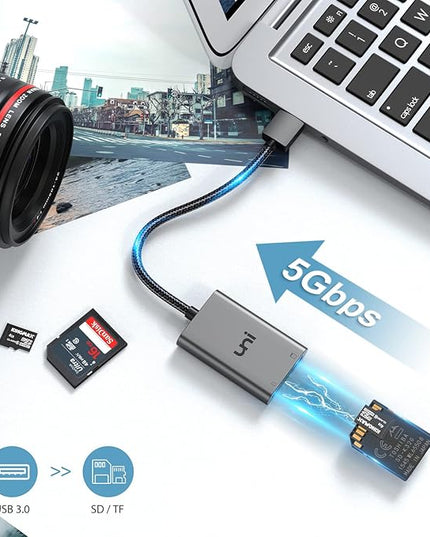 uni SD Card Reader, High-Speed USB 3.0 to Micro SD Card Adapter, Aluminum Computer Memory Card Reader Dual Slots, for SD/SDXC/SDHC/MMC/Micro SDXC/TF/Micro SDHC | Laptop, PC, and More