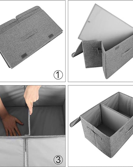 2 Pack Large Storage Boxes with Lids and Handles, Collapsible Linen Storage Bins Organizer Containers Baskets Cube with Removable Divider for Home Bedroom Closet Office (Orange, Small)
