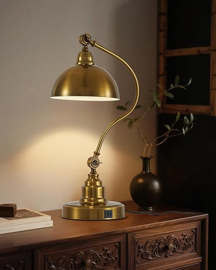 Antique Gold Vintage Desk Lamp Decorative Table Lamp for Home Office Living Room Bedroom Desk Light, Rustic Industrial Farmhouse Antique Library Study Desk Lamp E26 LED Bulb Included