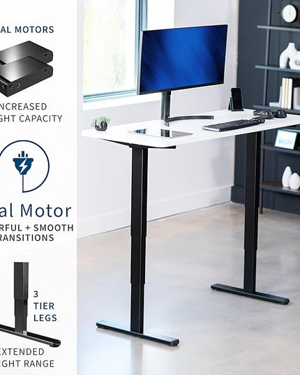 VIVO Electric 55 x 28 in Dual Motor Sit Stand Desk, Memory Height Adjustment, 2B Series, White Top Black Frame, DESK-KIT-2B55W