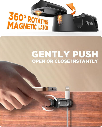 Magnetic Cable Clips - Chfeila 8Pack [Dual Slot] [360°Rotating & Twist-Lock] Cord Management, Adhesive Phone Charging Keeper, Wire Organizer Holder for Nightstand, Home Office Desk Accessories Decor
