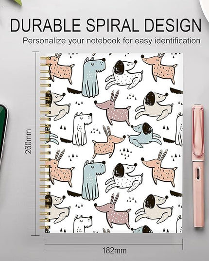 Spiral Journal Notebook for Women,A5 College Ruled Notebooks 6"x 8.4",120 Pages Lined Journal with Premium Thick Paper,Perfect for School Office Home Gifts(Cute Dogs)