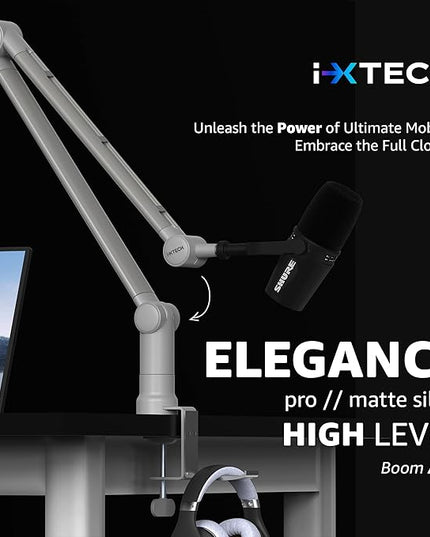 IXTECH Microphone Boom Arm with Desk Mount, 360° Rotatable, Adjustable and Foldable Scissor Mounting for Podcast, Video Gaming, Radio and Studio Audio, Sturdy and Universal.