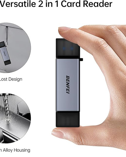 BENFEI SD Card Reader, USB C to SD Micro SD Card Memory Card Adapter Dual Slot Compatible with iPhone 15 Pro/Max, MacBook Pro/Air 2023, iPad Pro, iMac, S23, XPS 17, Surface Book 3 and More