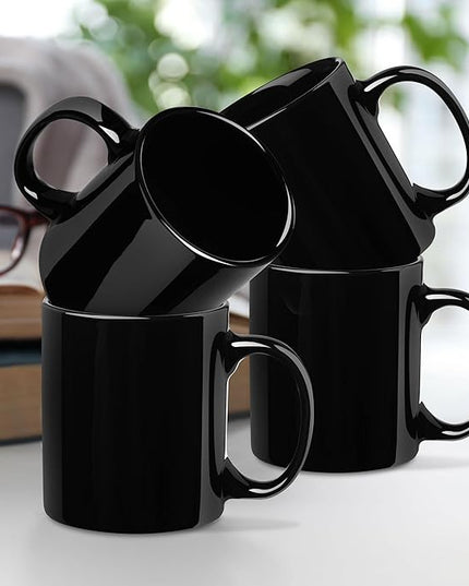 DISCOUNT PROMOS Ceramic Mugs – 11 oz. Set of 10, Personalized Bulk Pack, Perfect for Hot or Iced Drinks, Gaming – Black