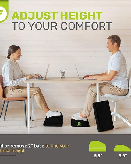 ErgoFoam Chiropractor-Endorsed Orthopedic Teardrop Design 2in1 Adjustable Under Desk Foot Rest for Lumbar Back Knee Pain (Black)