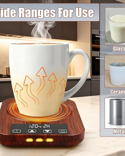 Coffee Mug Warmer, Smart Cup Warmer for Desk with 9 Temperature Settings (100℉-180℉), Auto Shut Off 1-12H Timer, LED Indicator, 4 inch Heating Plate for Coffee, Tea, Milk, Candle Warming