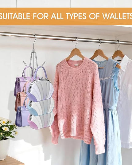Purse Hanger Organizer for Closet, Space Saving Metal Hook Rack for Handbags, Belts, Ties, Scarves, Keep Items Visible & in Shape, 360° Swivel Storage Hanger, Silver