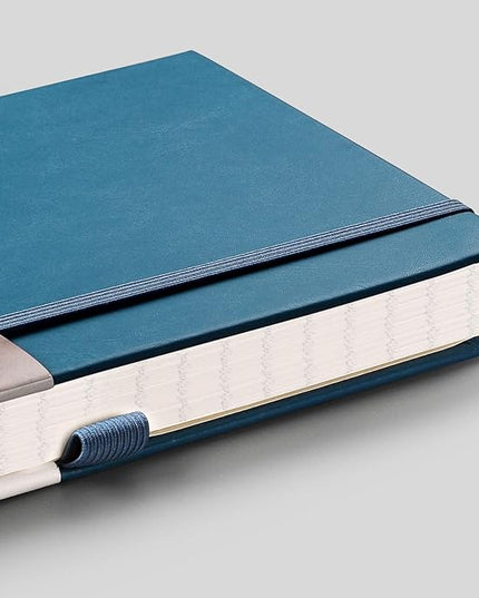 EMSHOI College Ruled Notebook Lined Journal - 120gsm Thick 256 Numbered Pages, A5 Hardcover Leather Writing Notebook for Work School Travel Women & Men - with Sticky Notes, 5.75"x8.38", LightBlue